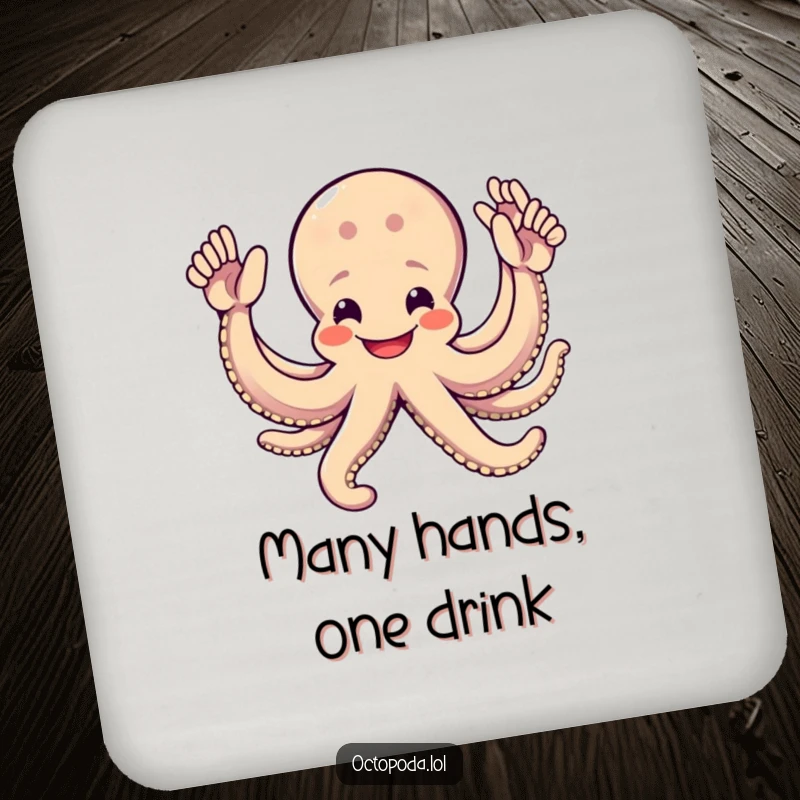 Funny Octopus Coasters: A smiling octopus with eight arms outstretched for high-fives, protecting your tables with a dash of humor.