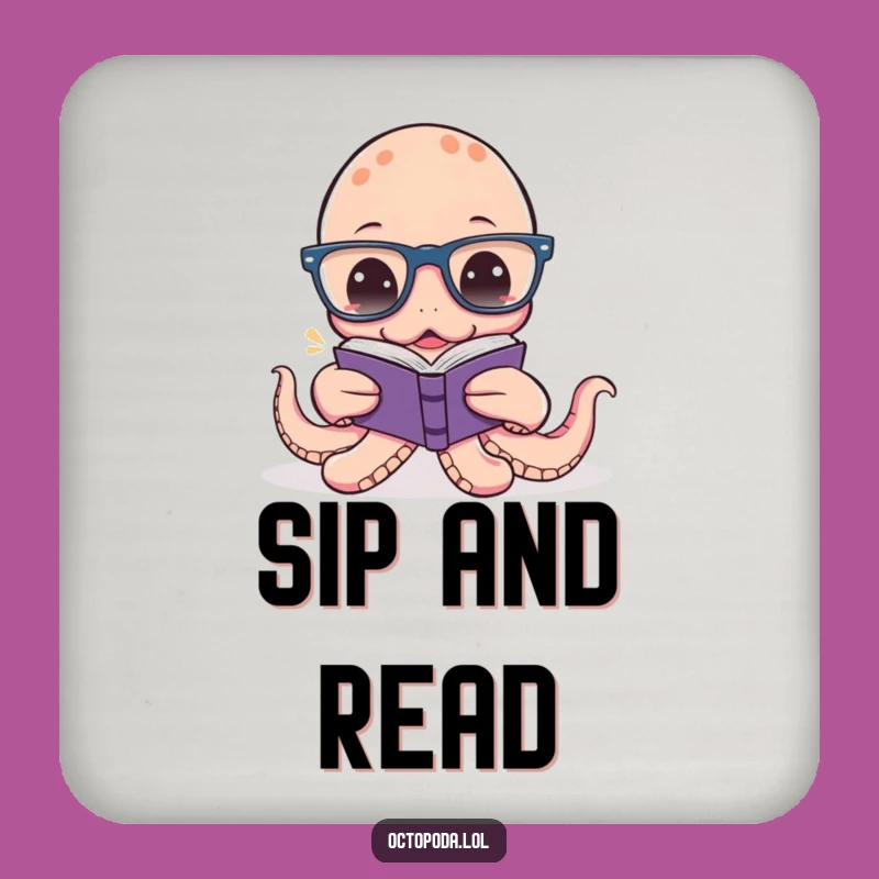 Funny Octopus Reading Drink Coaster: Hilarious Spectacled Cephalopod Protector for Tables