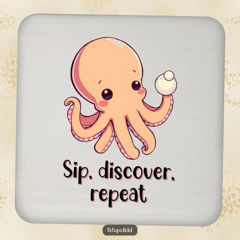 Funny coasters featuring a curious octopus reaching for a shiny pearl, great for adding a humorous and protective touch to tables.