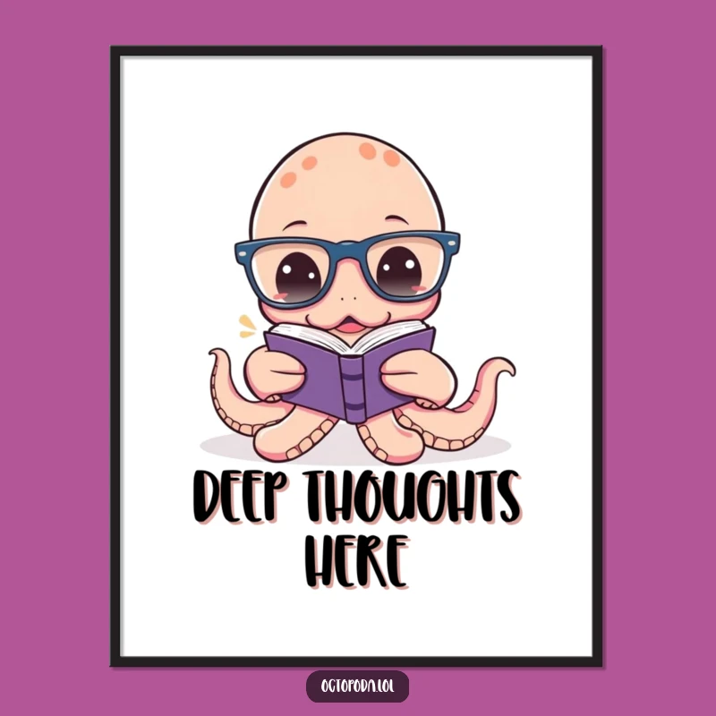 Funny Octopus Reading Poster: Hilarious Spectacled Cephalopod Art for Book Nook Decor