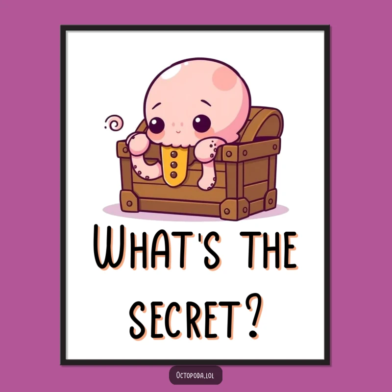 Funny Curious Octopus Poster - Peeking Treasure Wall Art for Intrigue