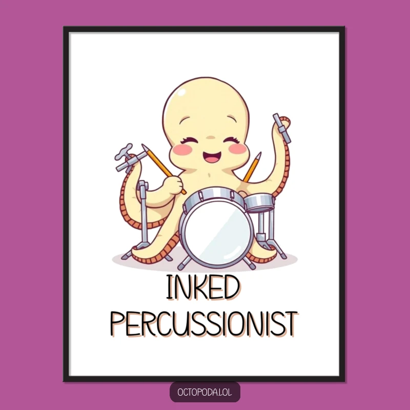 Funny Octopus Drummer Poster - Gigantic Musical Character Art Print