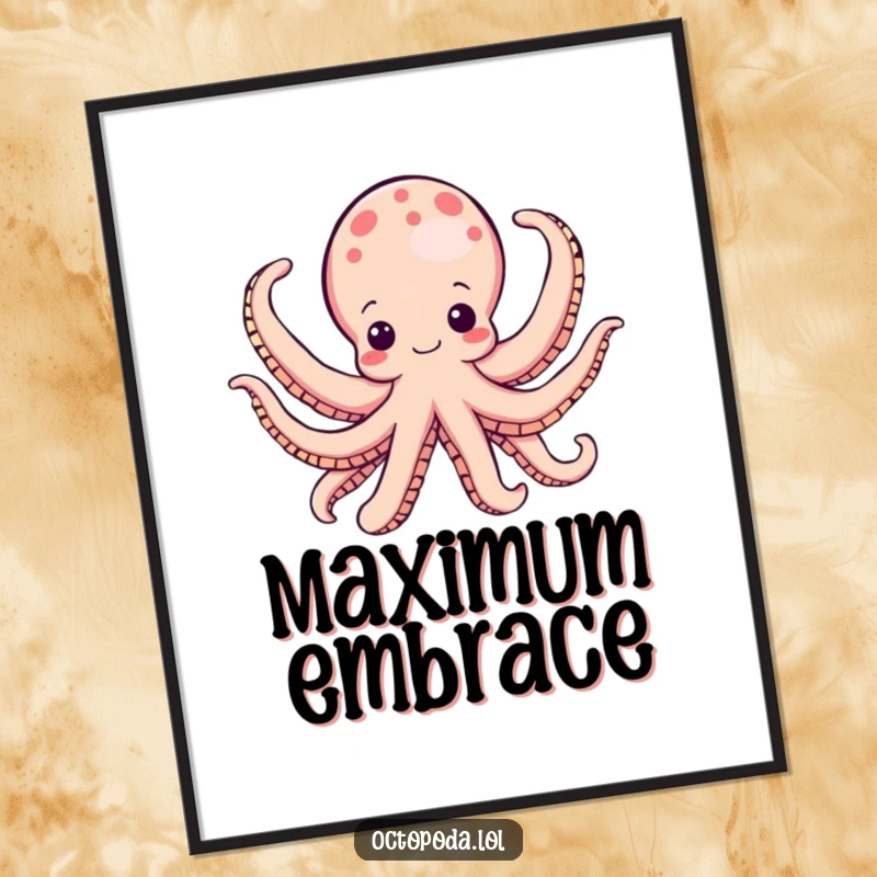 Funny octopus poster, a delighted cephalopod stretching out all its limbs in a joyful pose, radiating happiness and freedom.