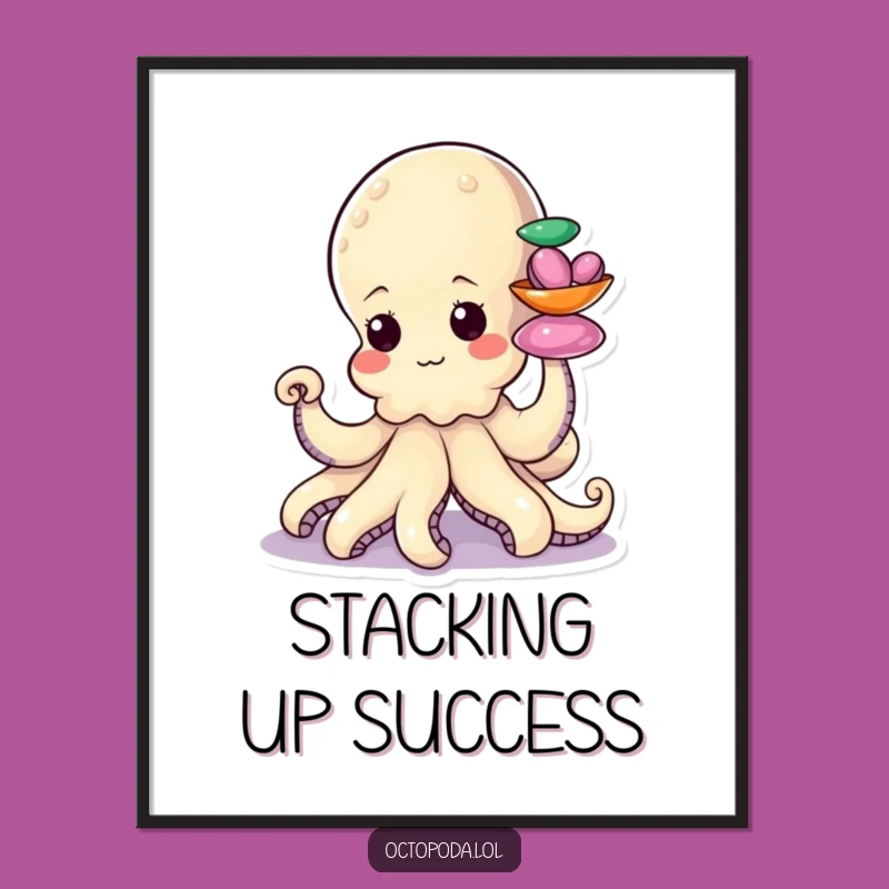 Funny Octopus Shell Stacker Poster: Determined Art, Coastal Funny Gift
