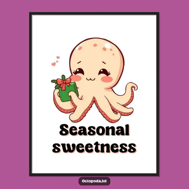 Funny Shy Octopus Poster: Blushing Sea Art for Wall Decor Gift