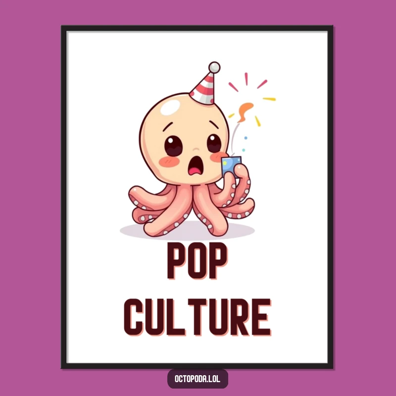 Funny Surprised Octopus Poster: Startled Baby Character Art, Amusing and Funny Gift