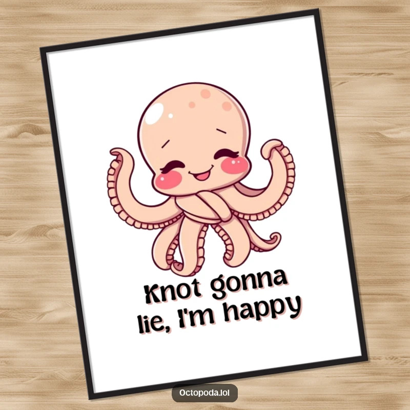 Funny Poster: A giggling octopus humorously tied in a playful knot, captured in a moment of pure bliss.