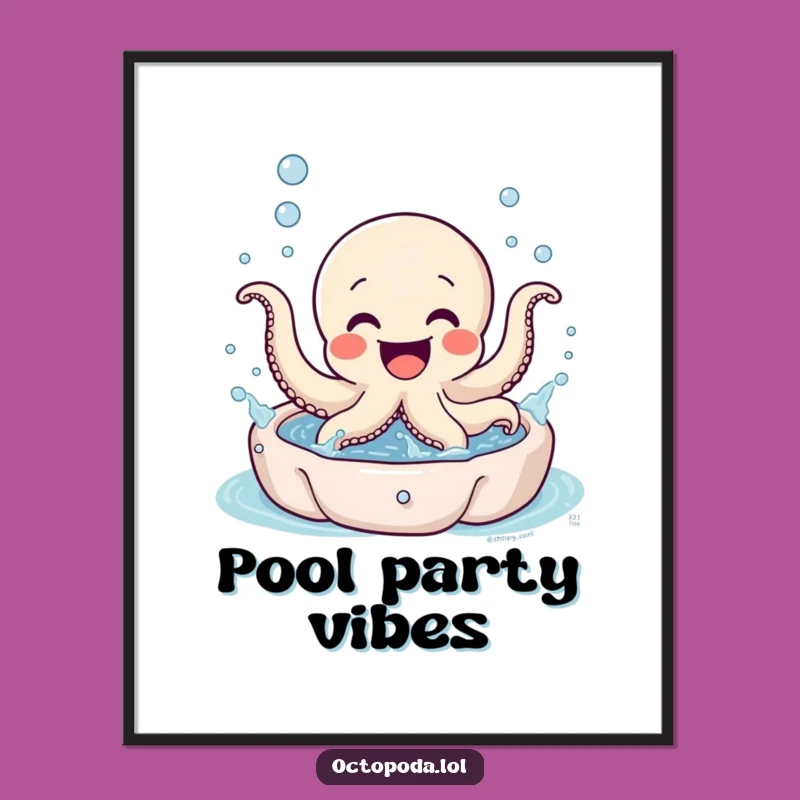 Funny Octopus Splash Poster: Excited Character Art, Bubbles and Joyful Funny Gift