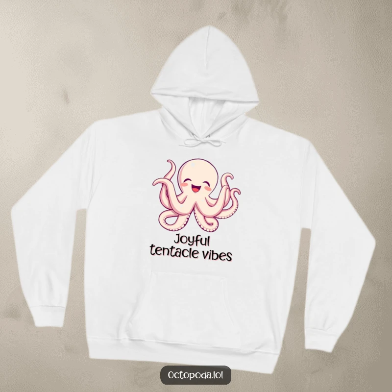 Funny hoodie featuring an octopus joyfully wiggling its many tentacles, exuding happiness and playful energy.