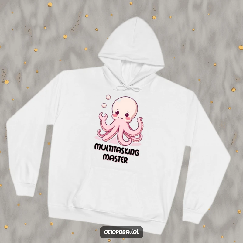 Funny Kawaii Octopus Hoodie: A cute octopus juggling shiny pearls, offering warmth and adorable style with its tentacle mastery.