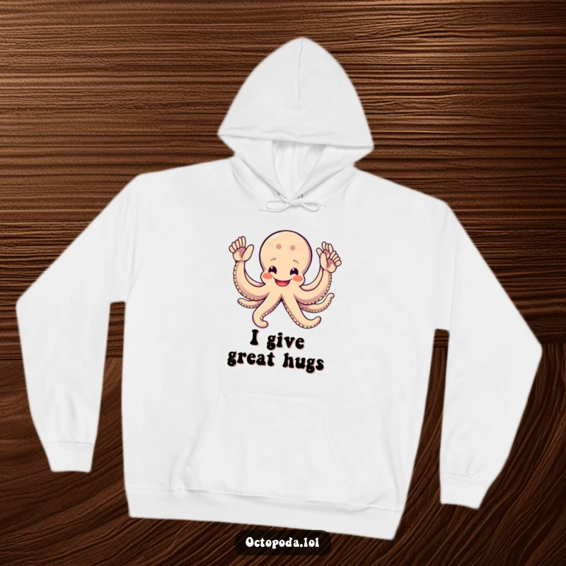 Funny Octopus Hoodie: A cheerful octopus with a big grin, its eight arms ready to deliver a universal high-five, exuding warmth and fun.
