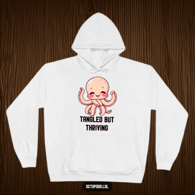 Funny Hoodie: A giggling octopus artistically tied in a playful knot, radiating pure fun and warmth.