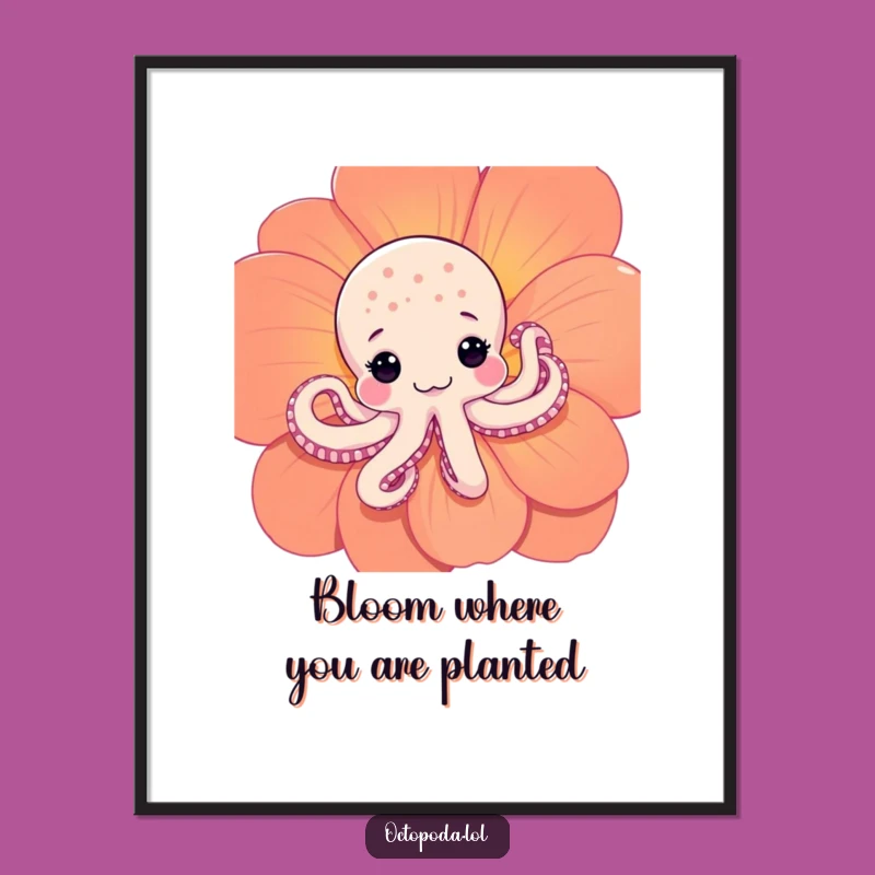 Free Printable Wall Art: Shy Octopus Bloom, Humorous Downloadable Decor