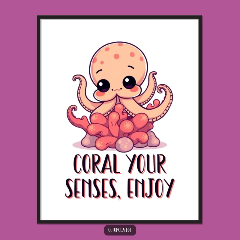 Free Printable Funny Octopus Wall Art: Curious Coral Peek - Whimsical Downloadable Decor