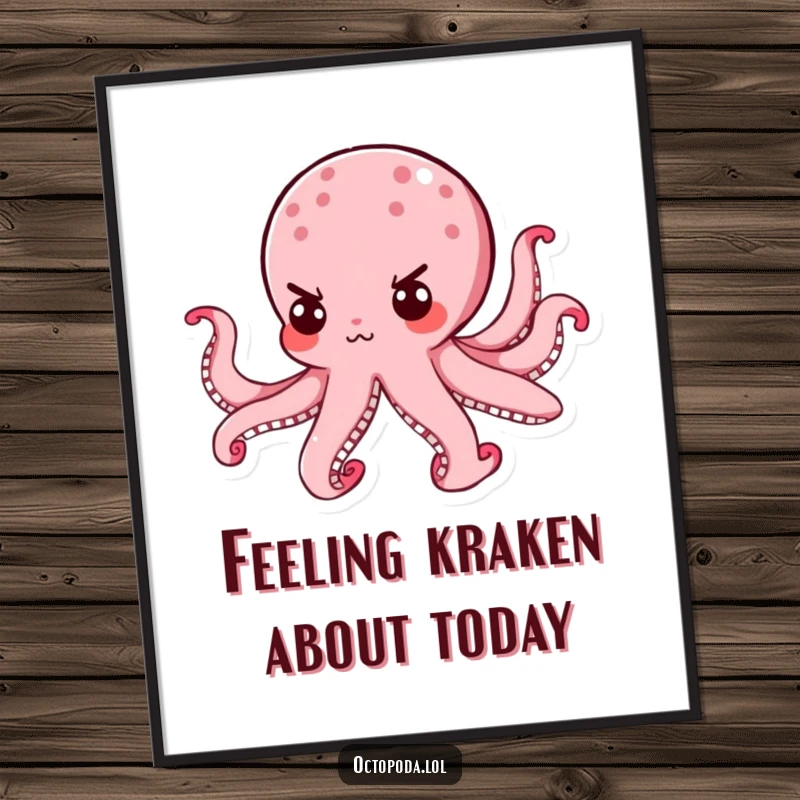 Funny Free Printable Octopus Wall Art: Determined octopus with a tiny, resolute expression, swimming with purpose, ready to inspire.