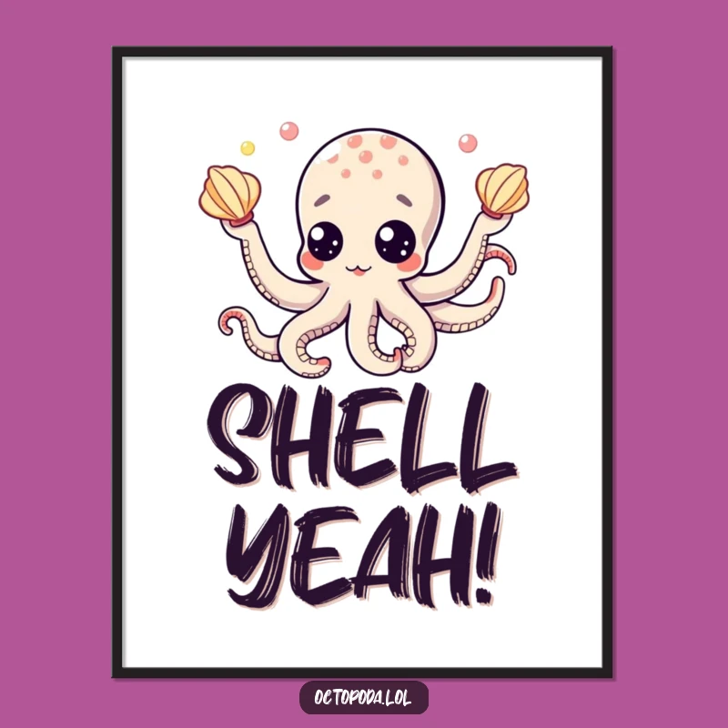 Free Printable Octopus Wall Art: Googly Eyes Juggling Seashells, Whimsical Humor for Your Space