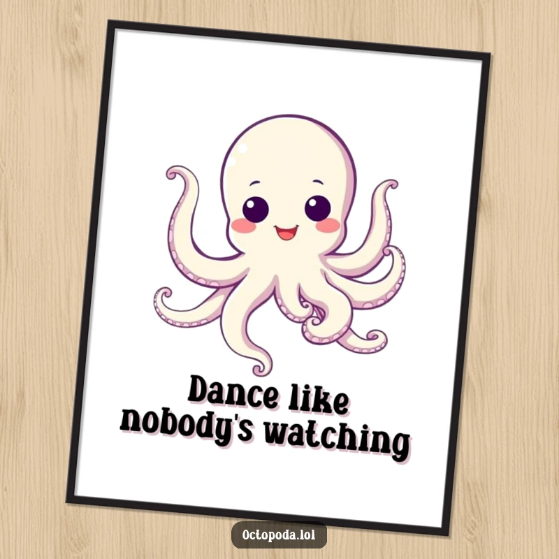 Funny Free Printable Wall Art: Googly-eyed octopus doing a happy dance with wiggling tentacles, pure joy.