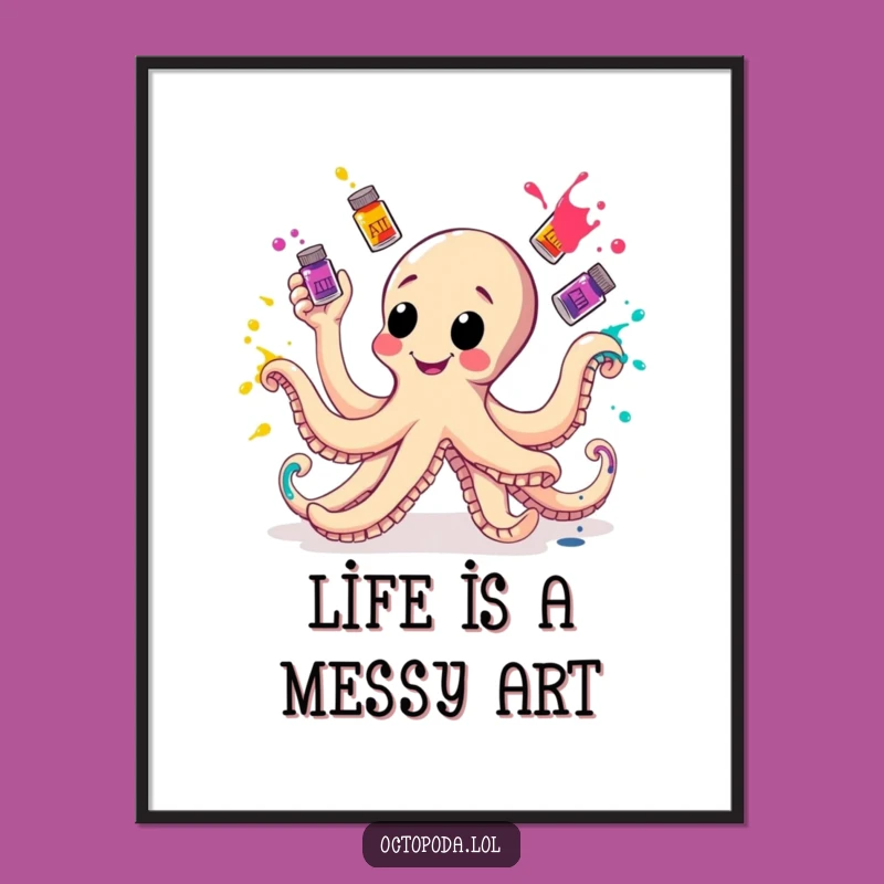 Free Printable Wall Art: Octopus Ink Juggling, Vibrant Downloadable Decor!