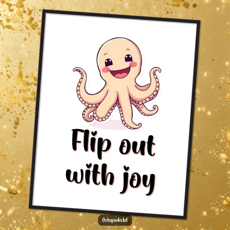 Funny Free Printable Wall Art: An octopus gleefully cartwheels with a wide, infectious grin, bringing pure joy and humor.