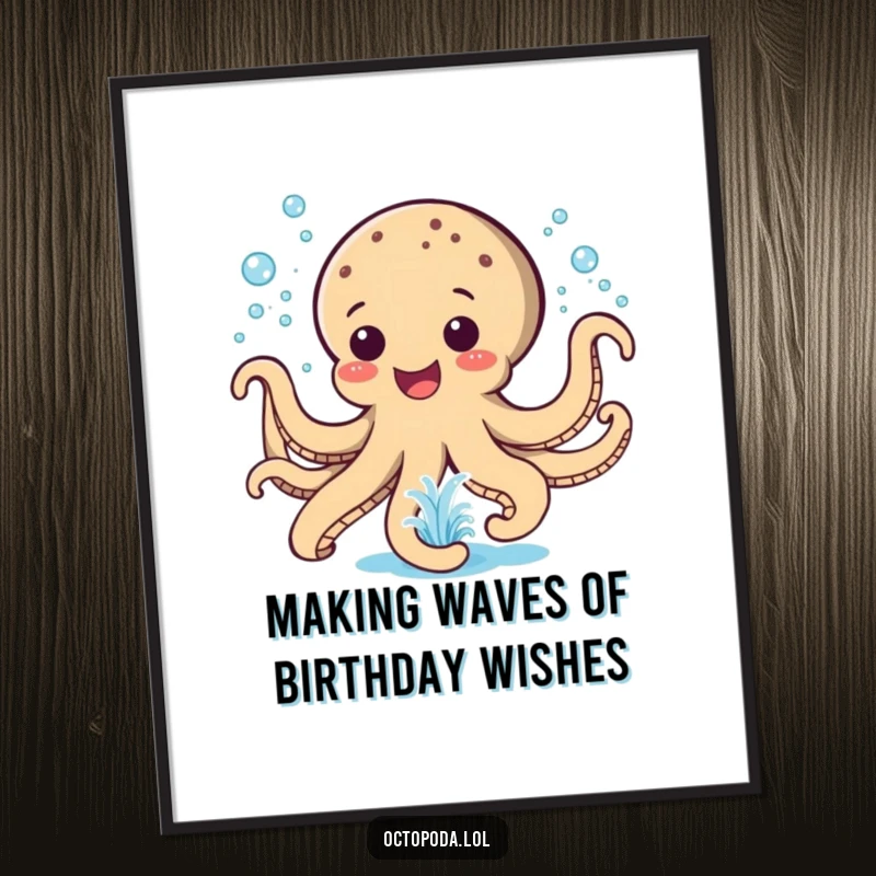 Funny Free Printable Wall Art: A happy octopus spraying water like a dynamic fountain, adding a splash of joy and whimsy.