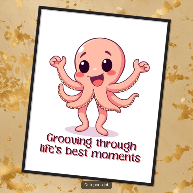 Funny Free Printable Wall Art: An excited octopus character captured mid-dance, performing a happy and energetic jig.