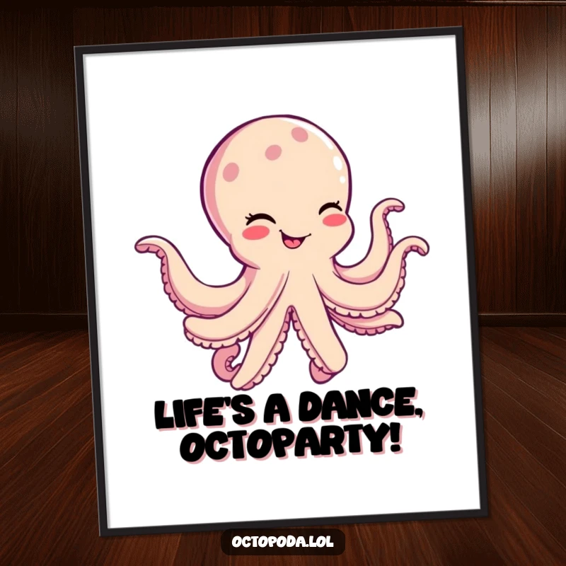 Funny Free Printable Wall Art: A cheerful octopus winks and performs a silly dance, bringing quirky charm to any room.
