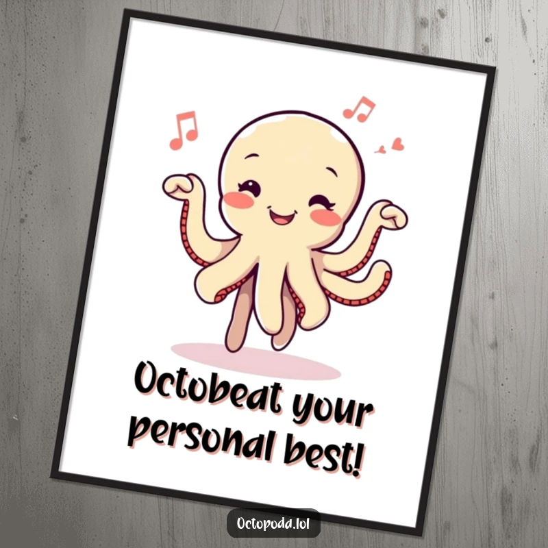 Funny Free Printable Octopus Dance Wall Art: A jubilant octopus performing a lively dance with musical notes, creating a cheerful, downloadable art piece.