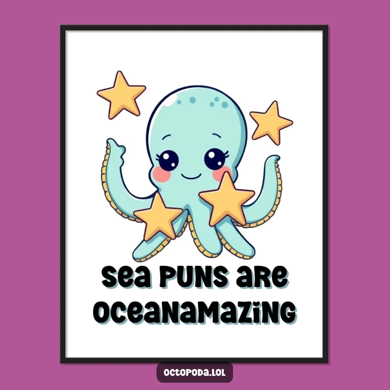 Free Printable Funny Octopus Wall Art: Juggling Starfish - Whimsical Downloadable Decor Gift