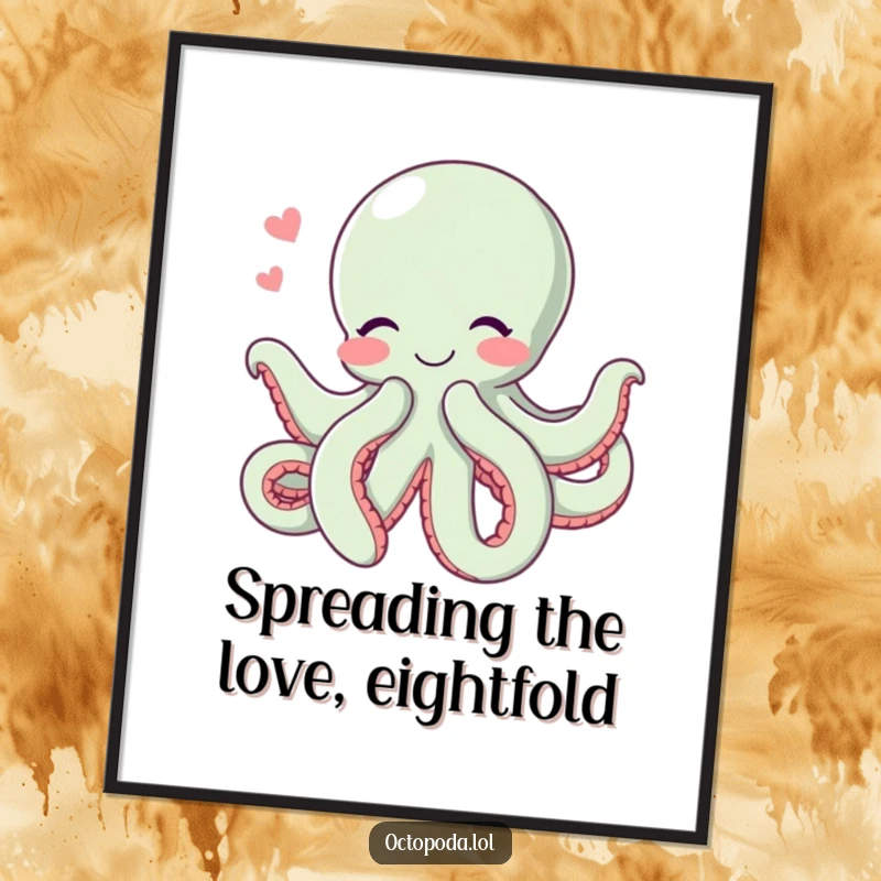 Funny Free Printable Wall Art: A happy octopus giving a massive hug with all eight tentacles, spreading joy.