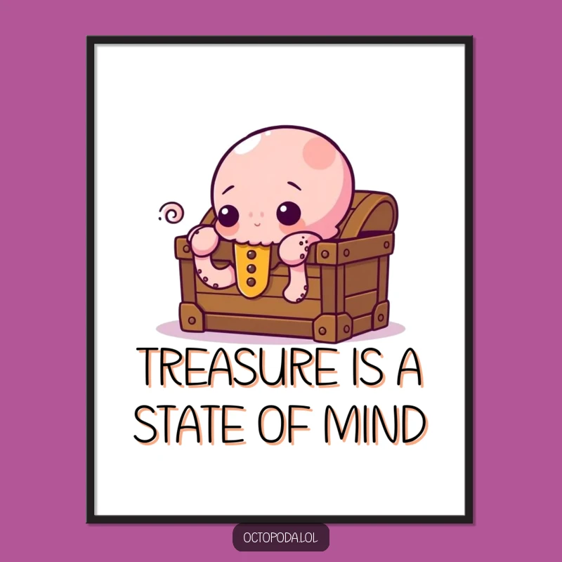 Free Printable Wall Art: Curious Octopus Treasure Chest, Fun Downloadable Decor for Adventurous Spaces