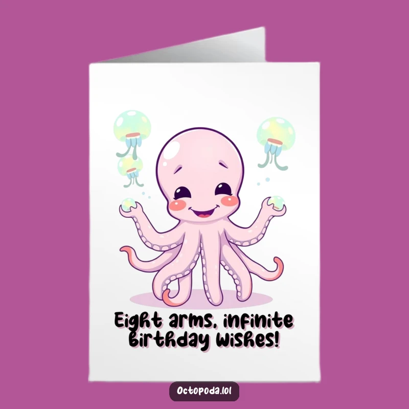 Free Printable Birthday Card: Giggling Octopus Juggling Jellyfish Joyful Downloadable Gift