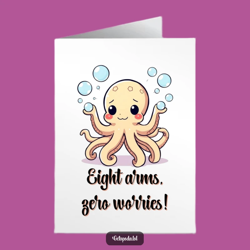 Free Printable Birthday Card: Juggling Octopus, Bubbles, Fun Celebration Download