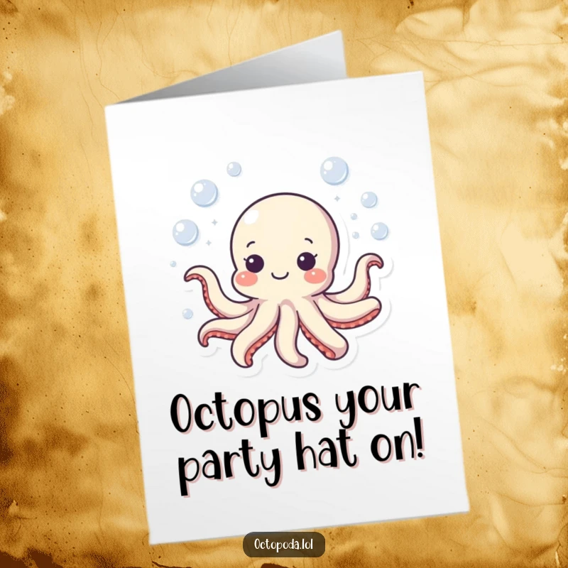 Funny Free Printable Birthday Card: Happy octopus swimming in a bubbly circle, bringing smiles and birthday wishes.
