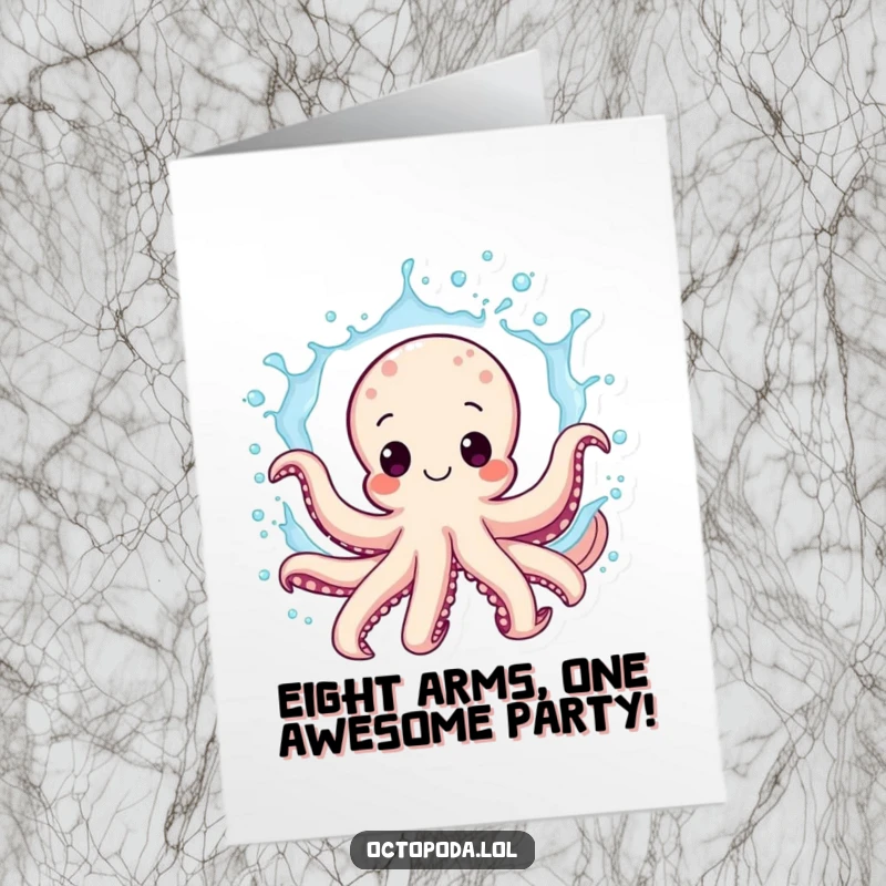 Funny Free Printable Birthday Card featuring a joyous octopus character splashing water, perfect for a fun DIY gift.