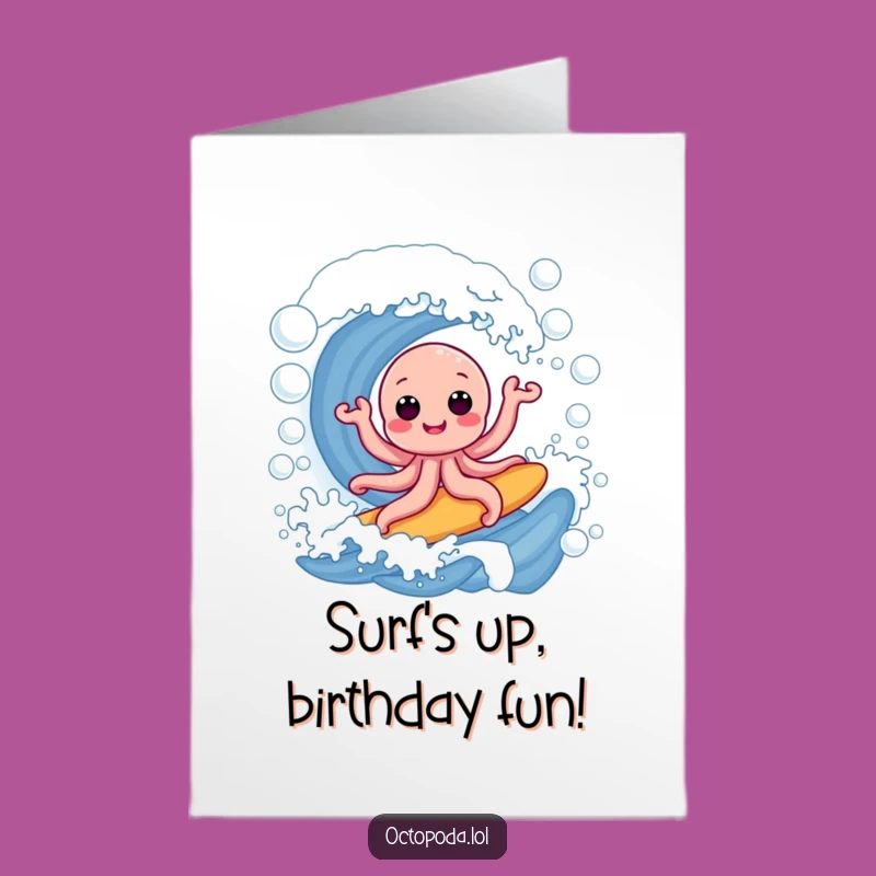 Free Printable Birthday Card: Surfing Octopus on Bubbles, Fun Gift!