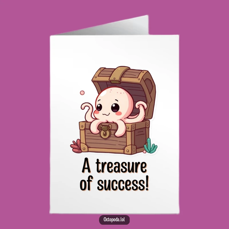 Free Printable Octopus Congratulation Card: Curious Peek at Treasure for Found Success