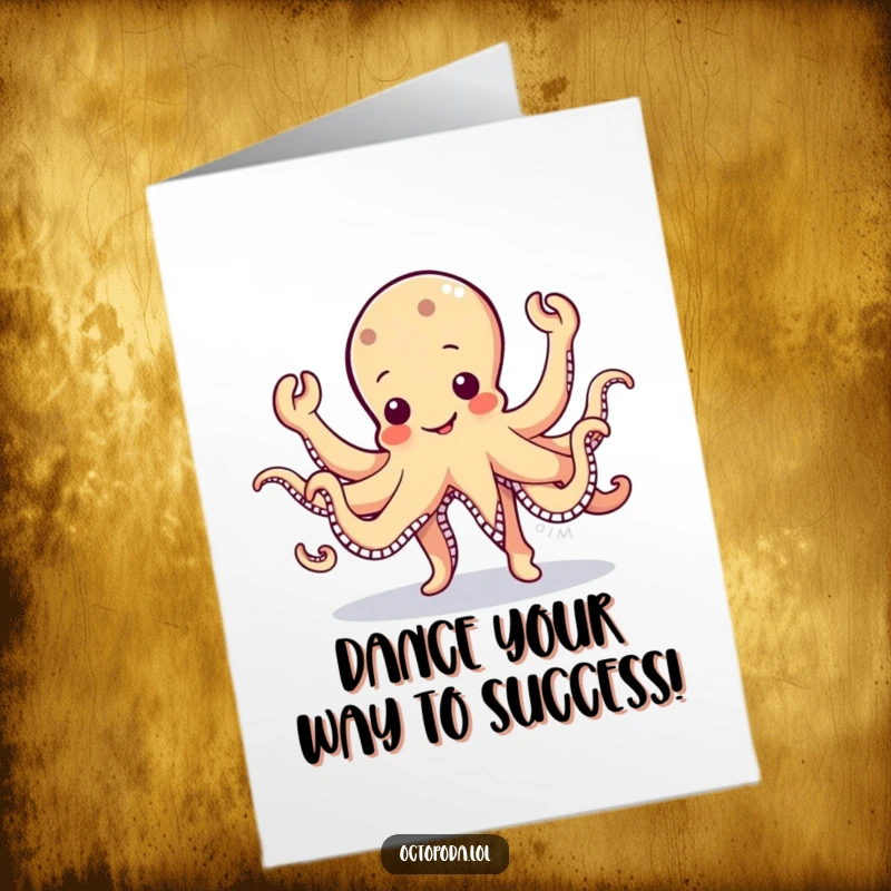 Funny Free Printable Octopus Congratulations Card: Wobbly octopus dancing, arms waving in celebration. Downloadable art.