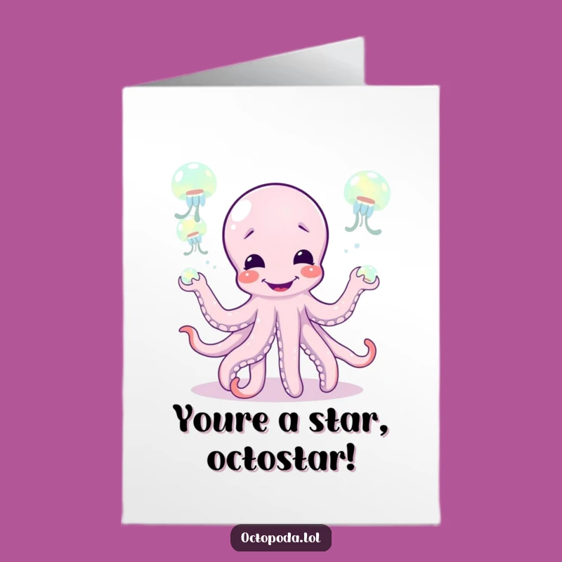 Free Printable Congrats Card: Octopus Juggler Excitement, Downloadable Gift for Any Celebration