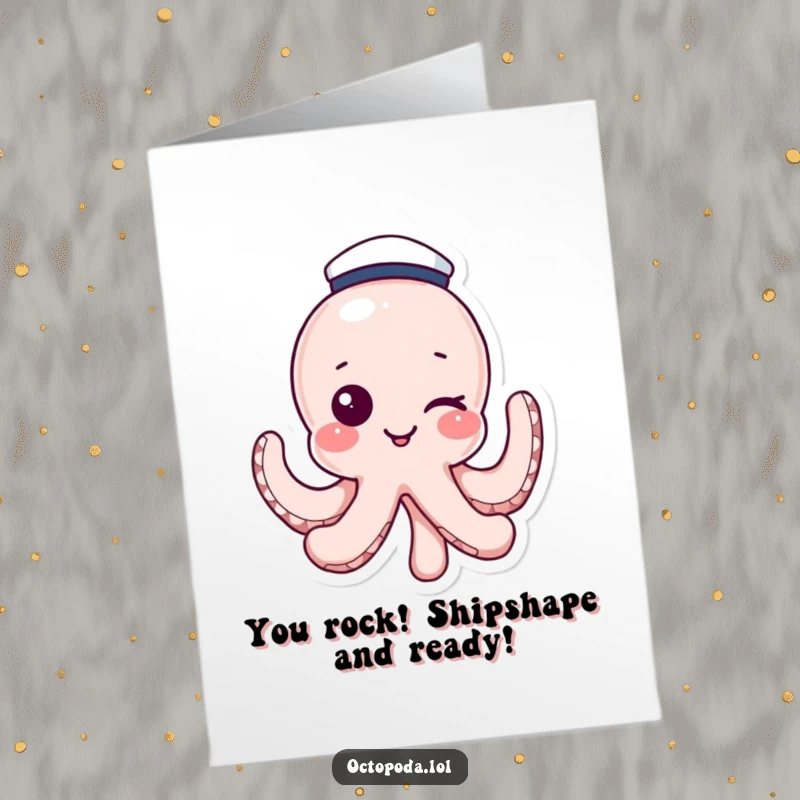 Funny Free Printable Congratulations Card: A winking octopus in a sailor hat, ideal for a DIY celebration