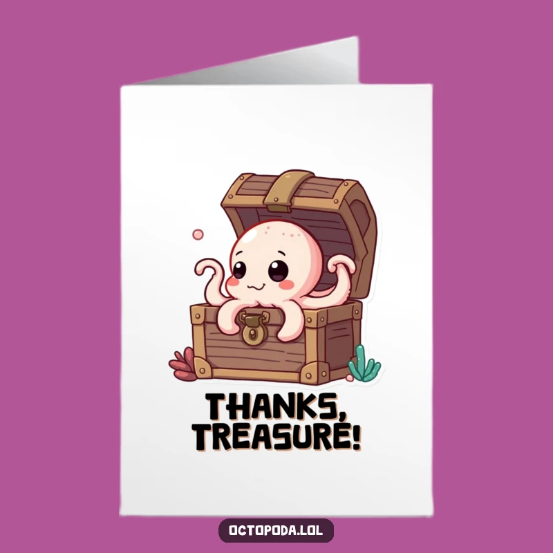 Free Printable Octopus Thank You Card: Curious Peek from Treasure for a Grateful Discovery