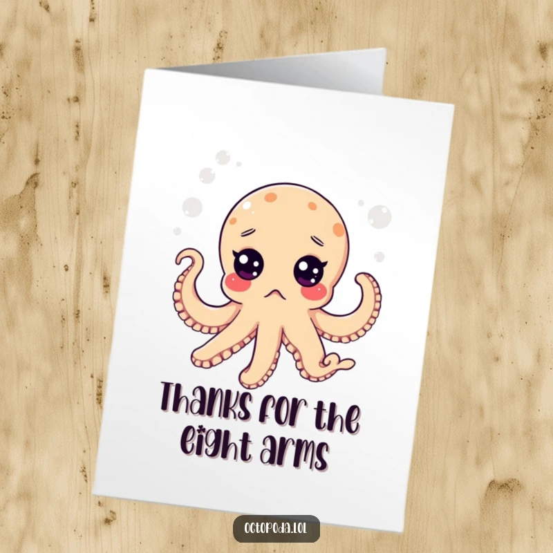 Funny Free Printable Thank You Card: A surprised octopus with wide, startled eyes floats in a bubbly underwater scene.