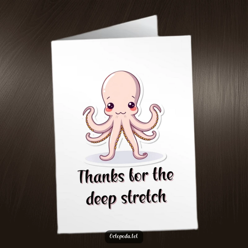 Funny Free Printable Thank You Card: An octopus masterfully performs a complex yoga pose, expressing thanks.