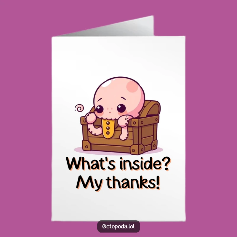 Free Printable Thank You Card: Curious Octopus, Treasure Chest, Grateful Discovery Download