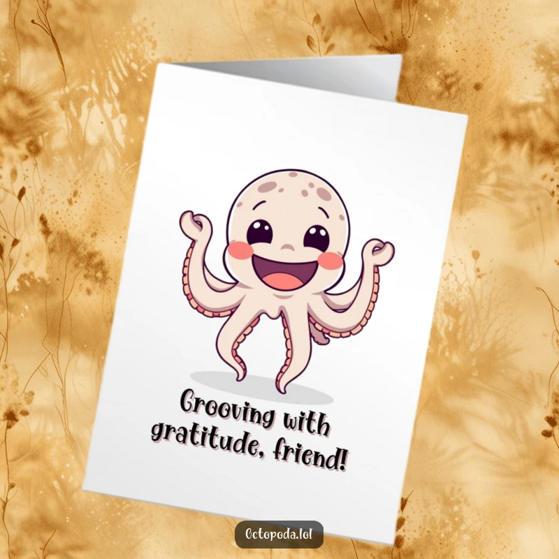 Funny Free Printable Thank You Card: A happy octopus doing a celebratory dance with a massive grin, a whimsical way to show gratitude, printable.