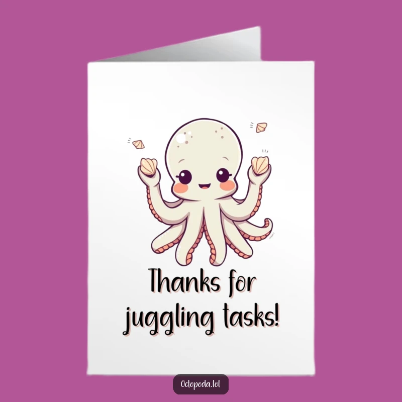 Free Printable Thank You Card: Octopus Juggles Thanks with Shells!