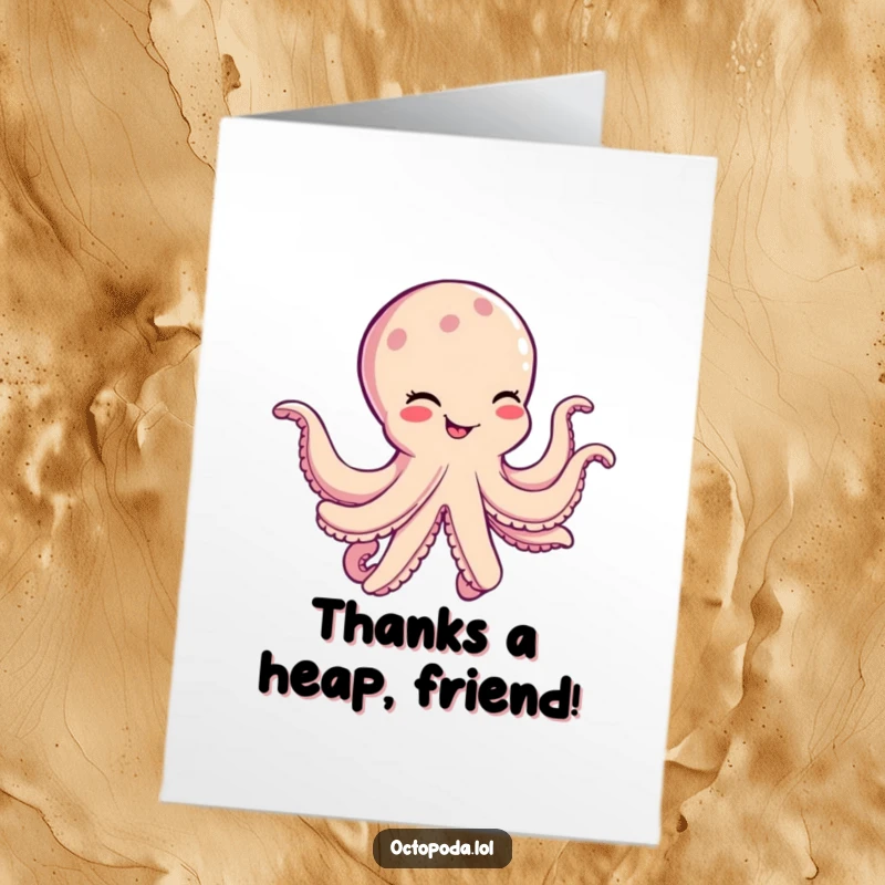 Funny Free Printable Thank You Card: A cheerful octopus winks and dances its eight arms off to say a big thank you.