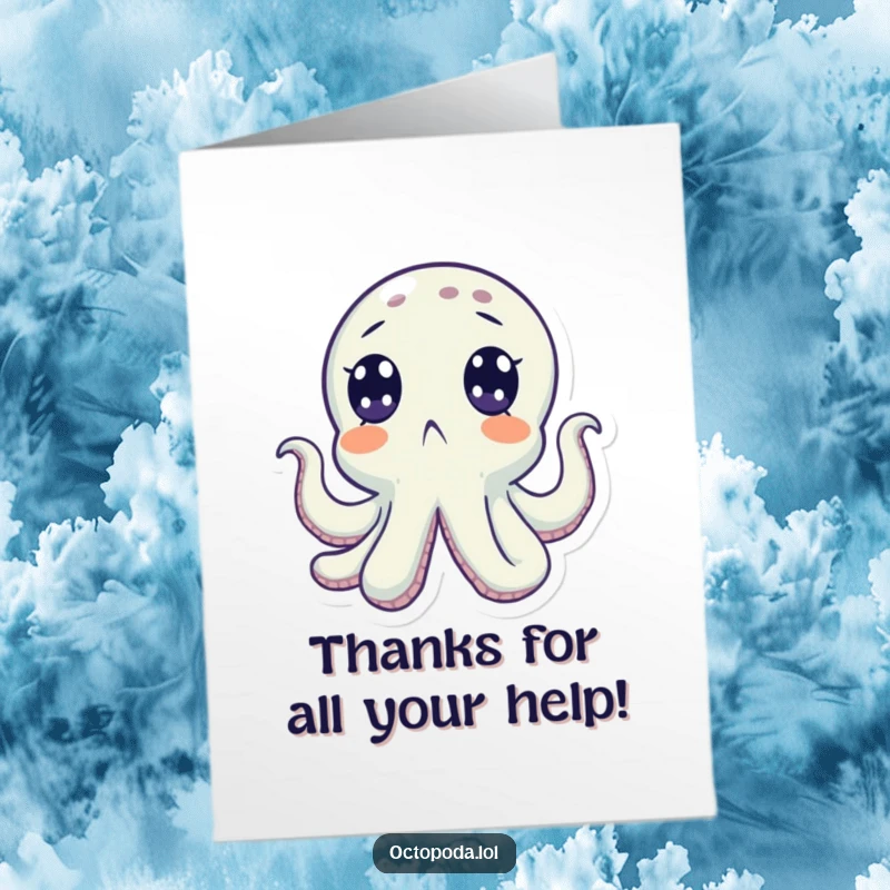 Funny Free Printable Thank You Card: A surprised octopus with wide eyes, great for a DIY thank you