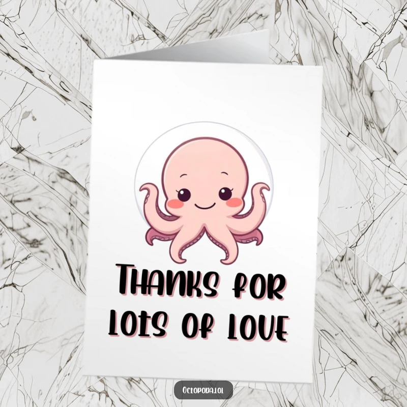 Funny Free Printable Thank You Card: A shy octopus is partially hidden behind a large, smiling bubble, sending warm thank you wishes.
