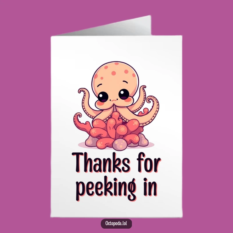 Free Printable Funny Octopus Thank You Card: Curious Coral Peek - Grateful Downloadable Gift