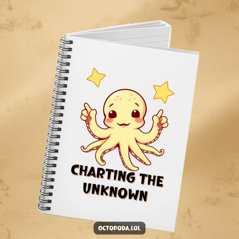 Funny notebook featuring a curious octopus pointing towards a sparkling star, ready to capture your cosmic ideas.